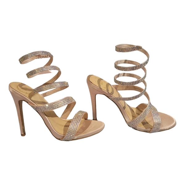 Le Chateau WB High Heel Strappy Sparkly Crystal Nude Satin Sandals size 7 37 - Picture 7 of 7